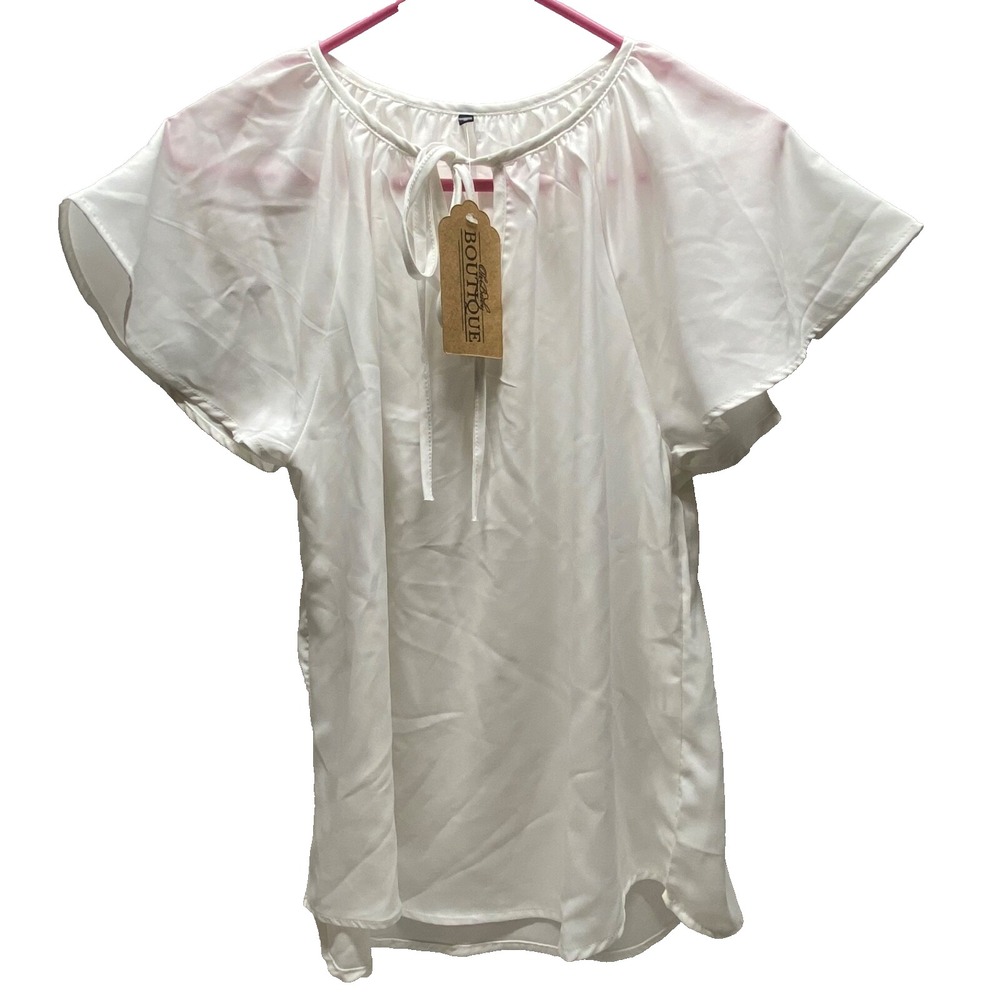 Sofie Maternity Blouse Women's Small White Short Sleeve Oh Baby Boutique NWT